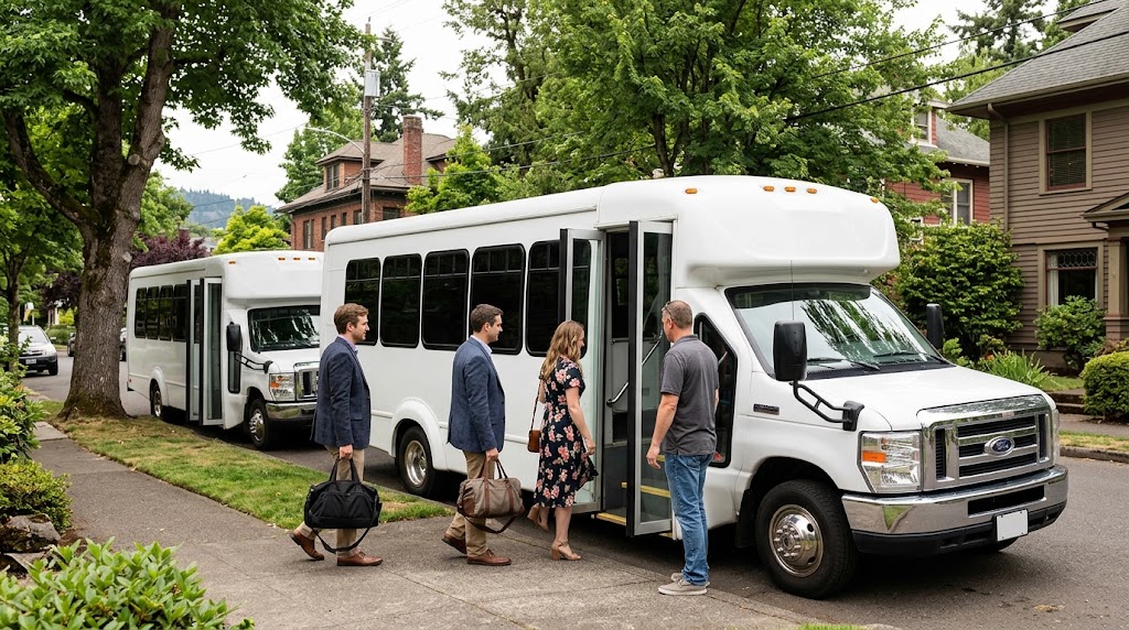 How can couples get guests from Portland to a Columbia River Gorge wedding venue?