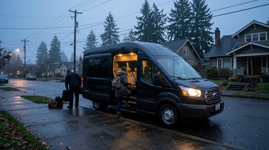 How do you book a reliable airport shuttle in Portland, OR for an early morning flight?
