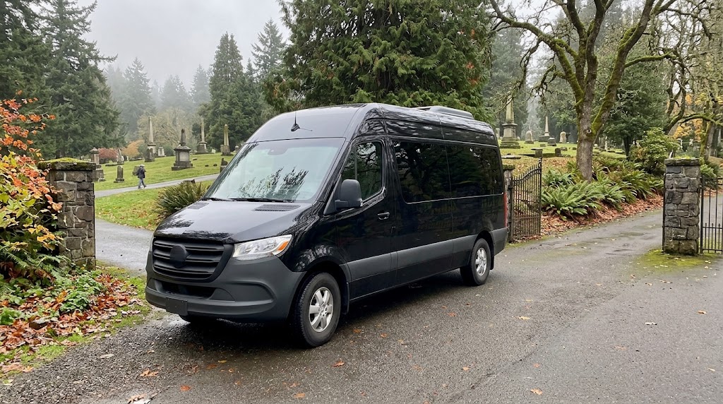How do you book a Sprinter van or mini bus for funeral guests in Portland?