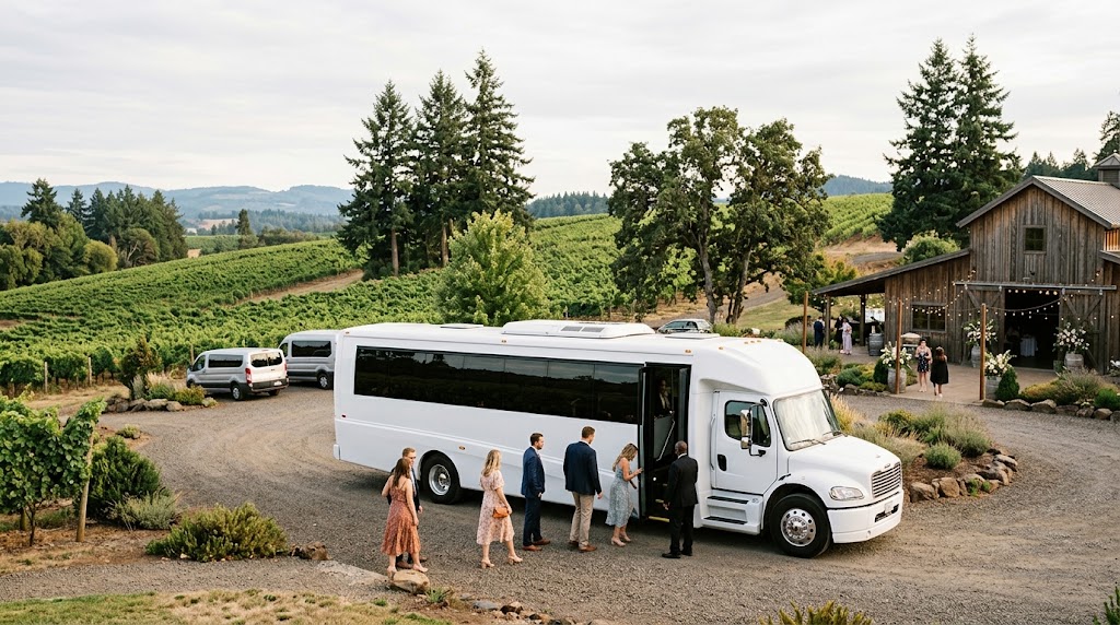 How do you plan guest shuttles for a Willamette Valley winery wedding from Portland?