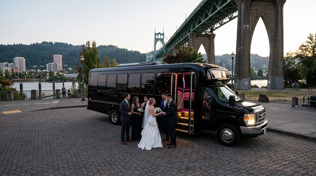 Where can you book a party bus for a Portland wedding party?