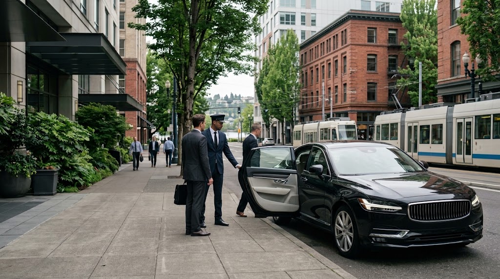 Where can you book an executive chauffeur for roadshows and client visits in Portland?