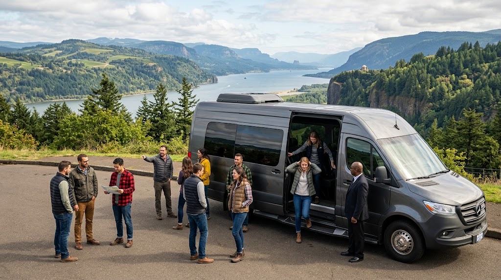 Which corporate transportation options work for team outings to the Willamette Valley or Columbia River Gorge?