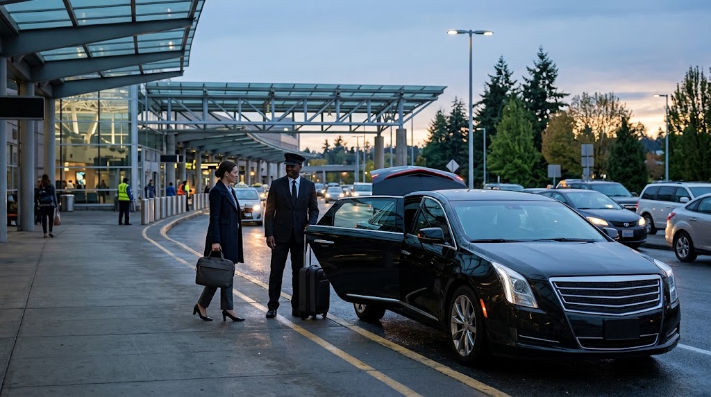 Why do business travelers choose black car airport transportation in Portland, OR?